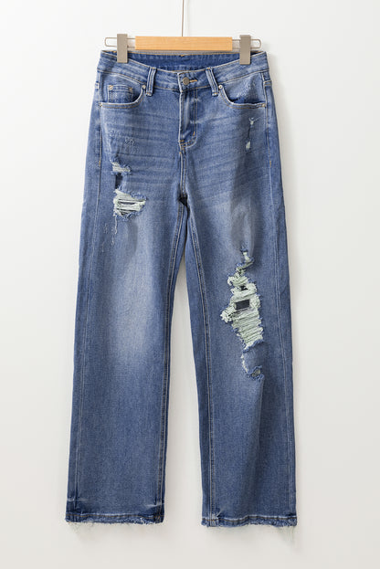 Ashleigh Blue Distressed Raw Hem Straight Leg High Waist Jeans