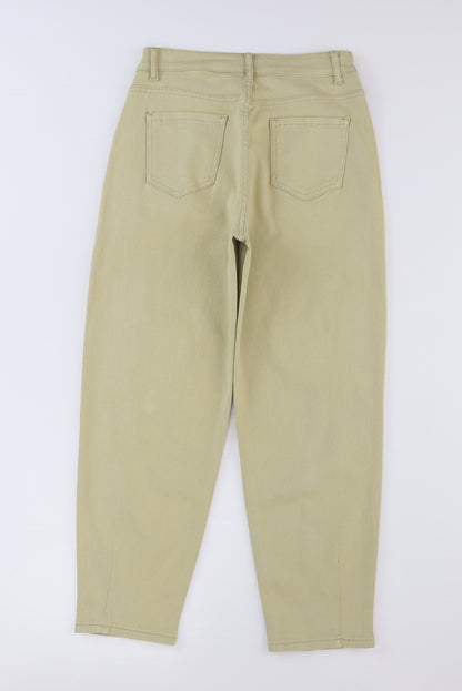 Khaki Solid High Waist Casual Pants