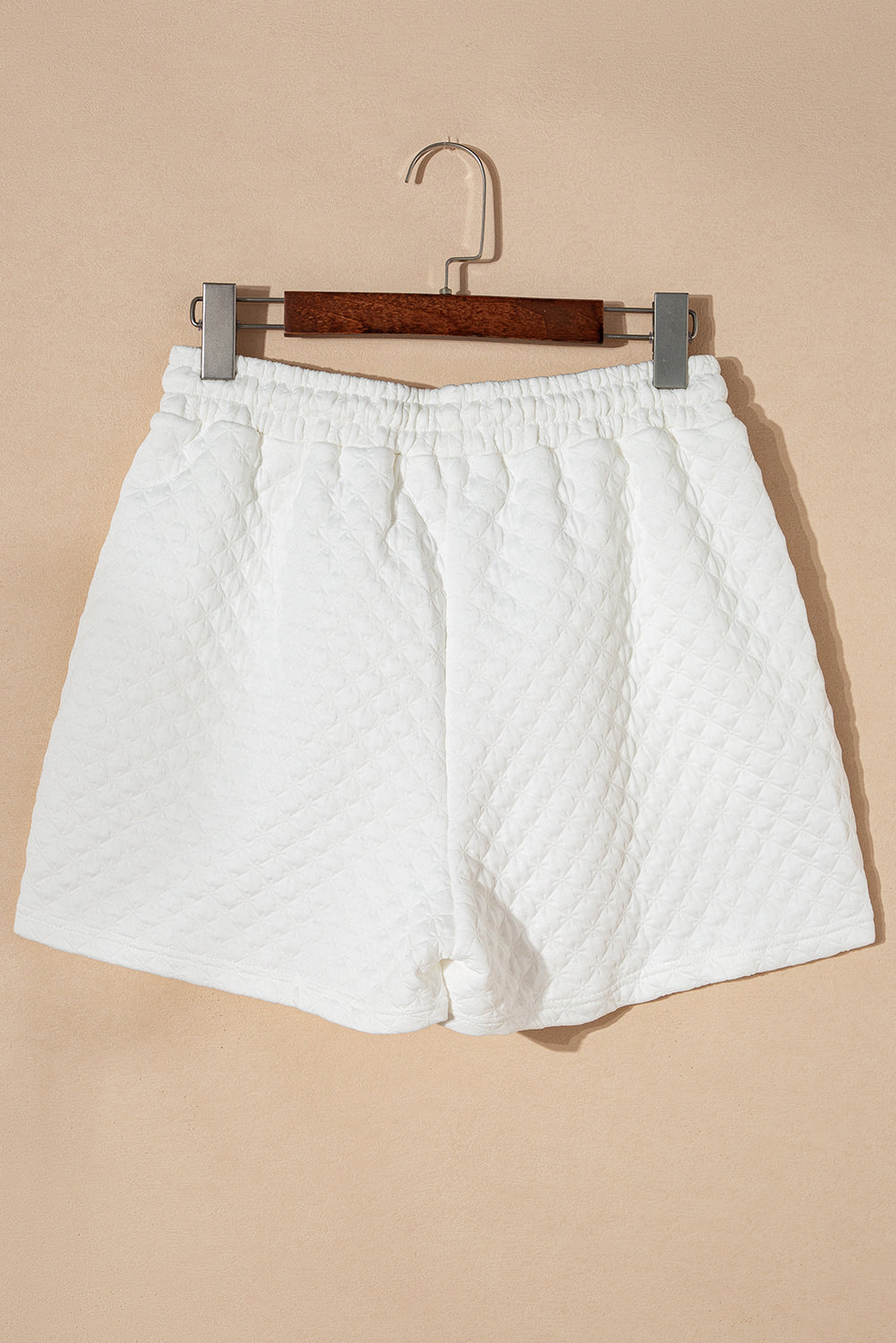 Witte getextureerde V-hals shorts met trekkoord