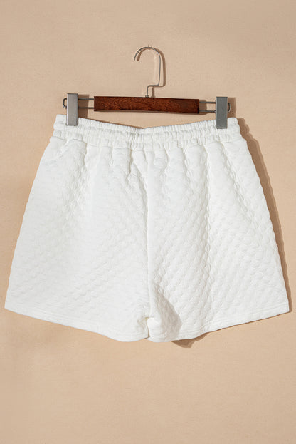 Witte getextureerde V-hals shorts met trekkoord