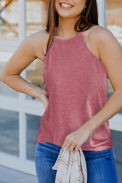 White Solid Color Crew Neck Tank Top