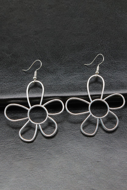 Silvery Alloy Hollowed Flower Hook Earrings