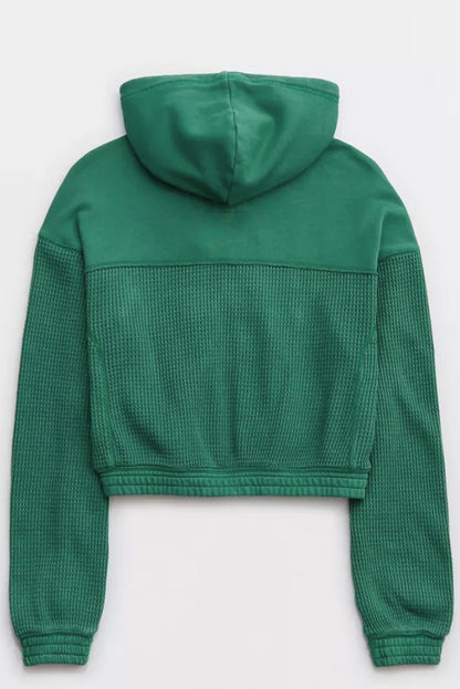 Blackish Green Waffle Knit Hooded Jacket and Shorts Outfit