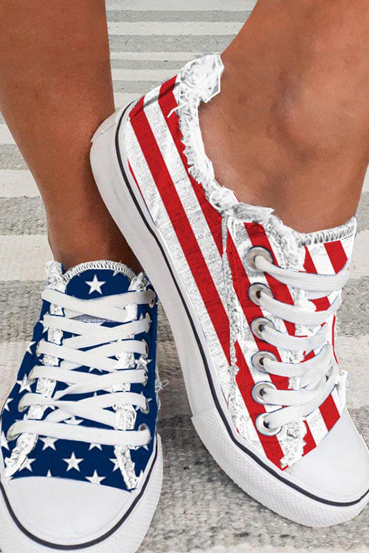 Blauwe Amerikaanse vlag veter canvas platte schoenen