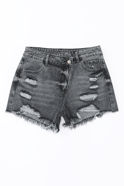 Hemelsblauwe denim shorts met hoge taille en gekruiste taille