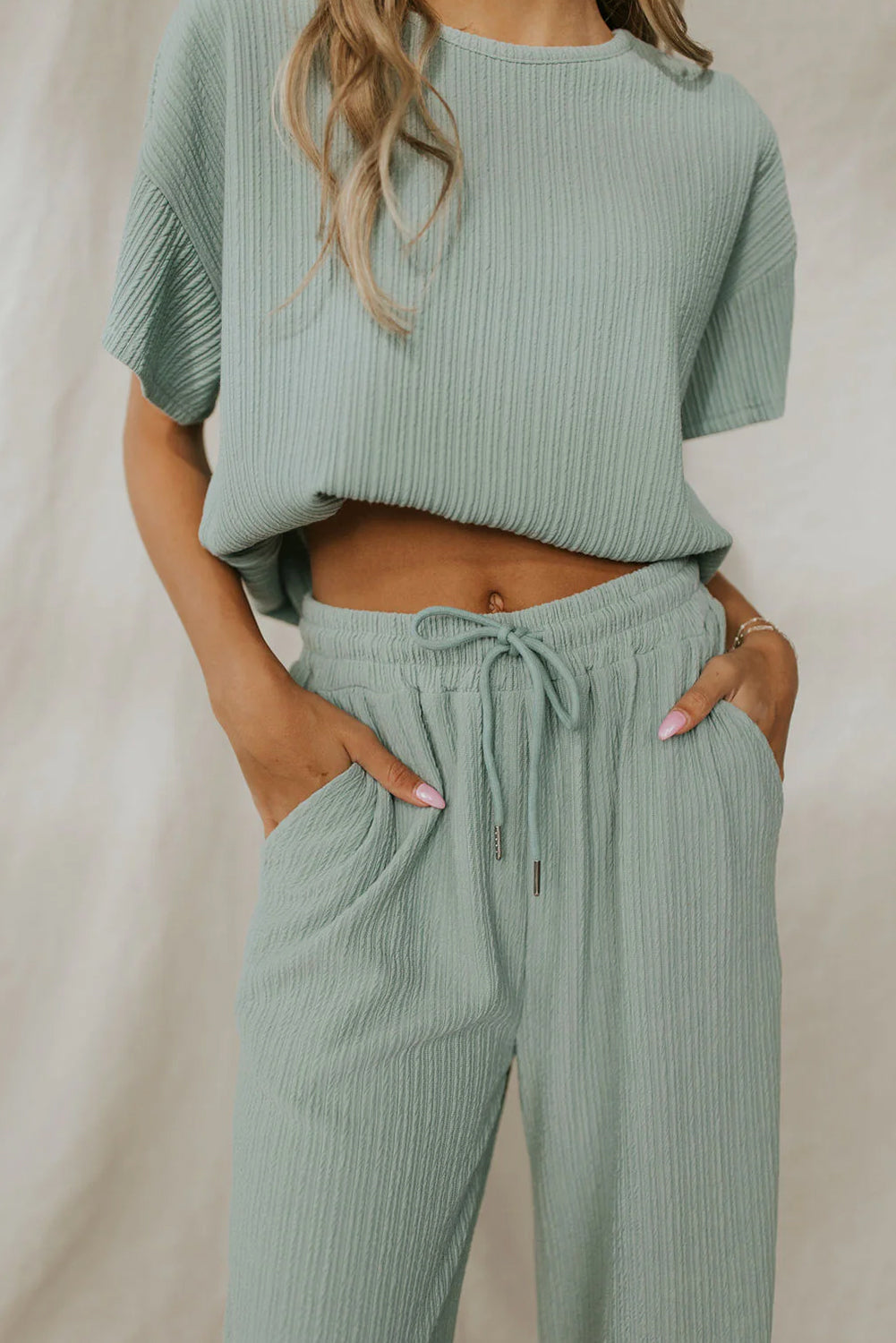 Moonlight Jade Textured Tee and Pants Lounge Set