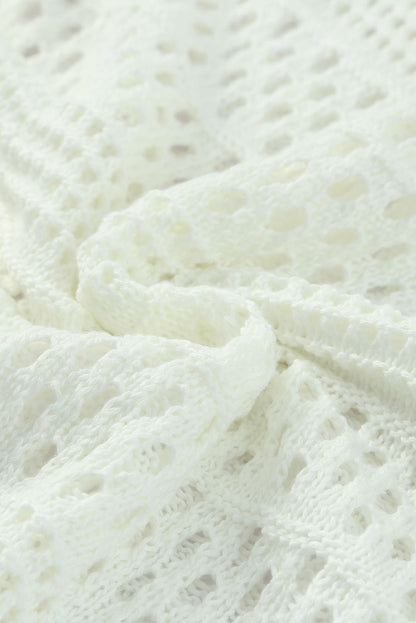 Witte Hollow Out Crochet V-hals Pullover Trui