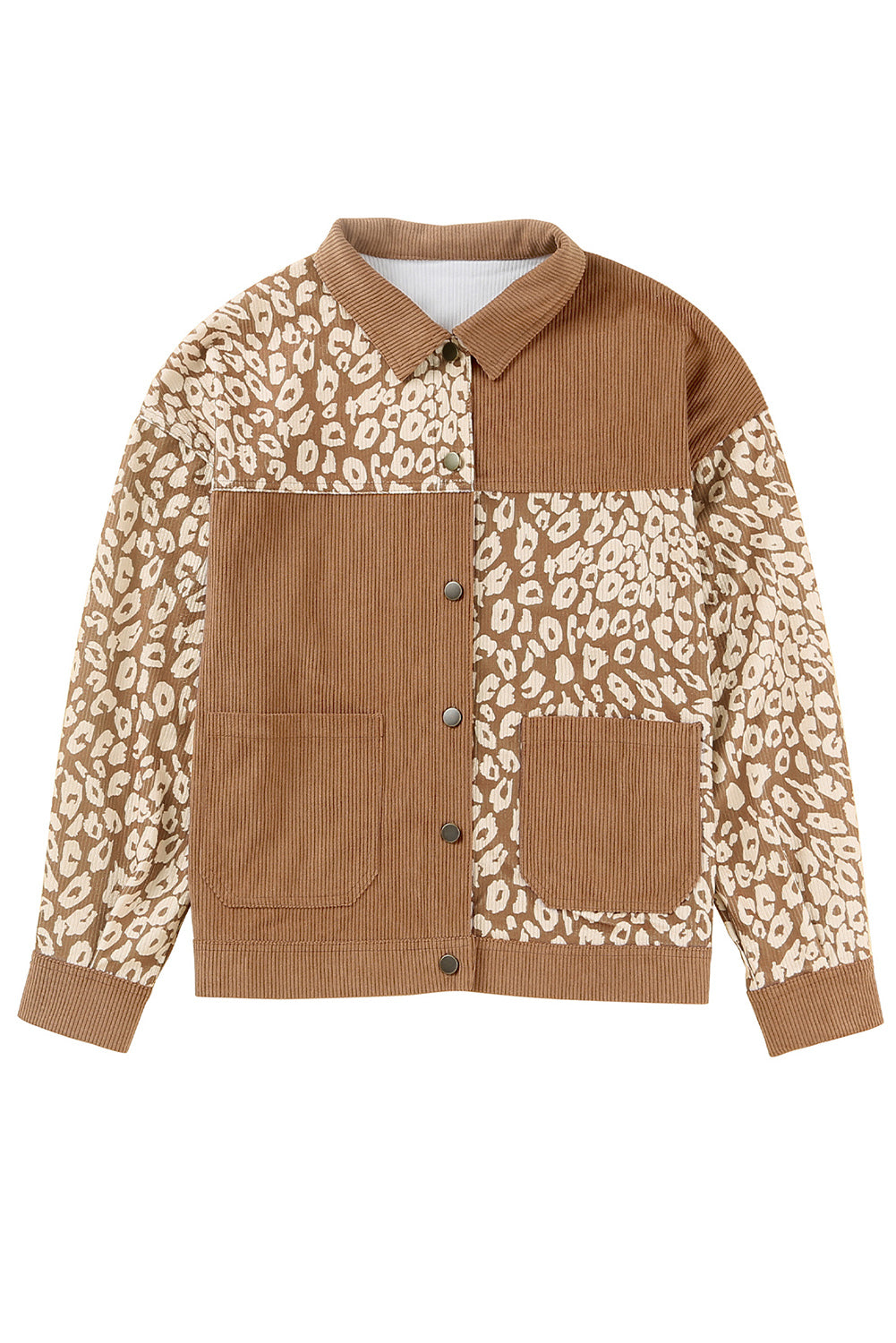 Bruine luipaardprint corduroy lange mouwen jas