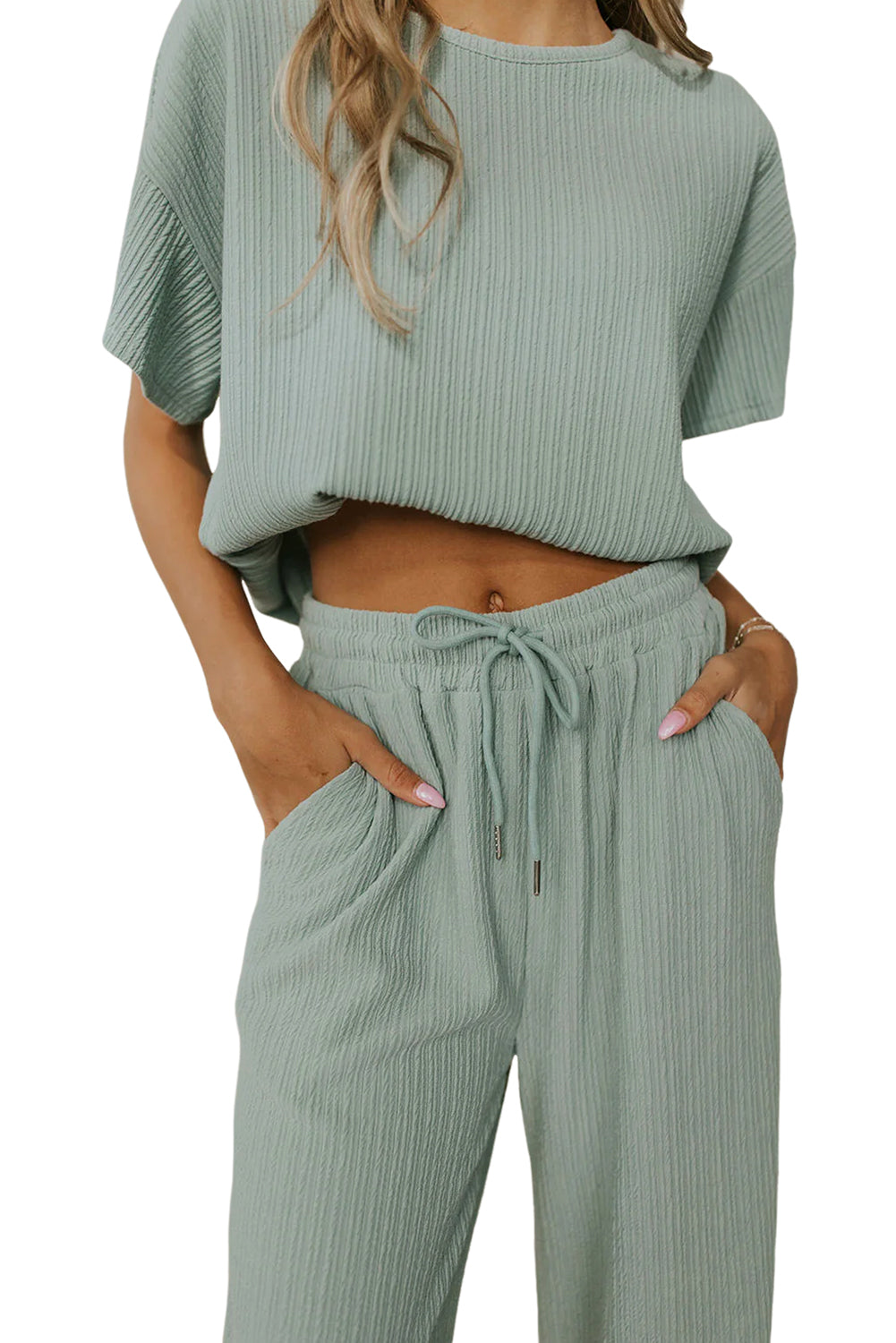 Moonlight Jade Textured Tee and Pants Lounge Set