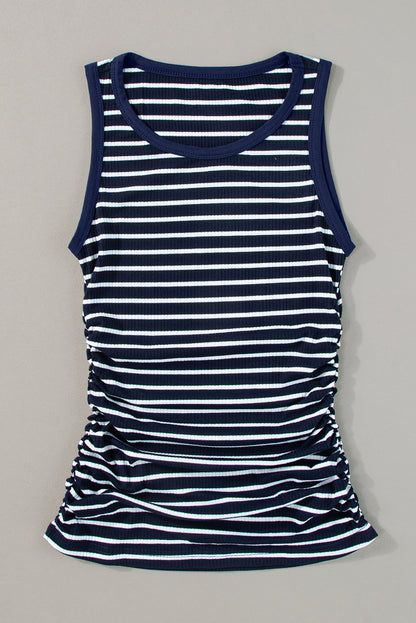 Black Stripe Contrast Round Neck Sleeveless Slim Top