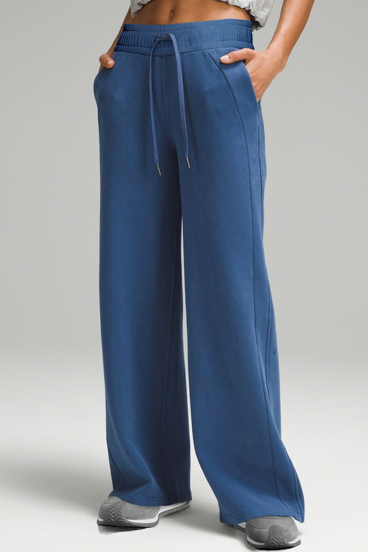 Pantalon de survêtement bleu marine à taille haute et cordon de serrage et poches à jambe large