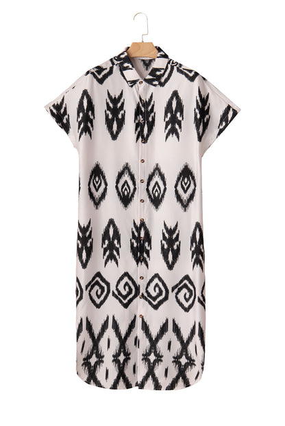 Zwarte Western Print Zijsplit Lange Shirtjurk