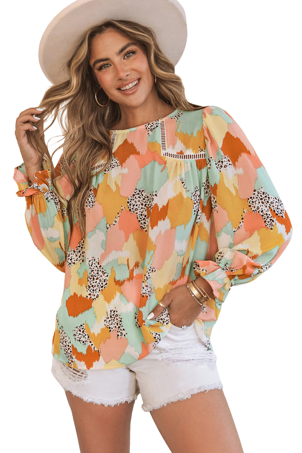 Blouse met lange mouwen en abstracte print