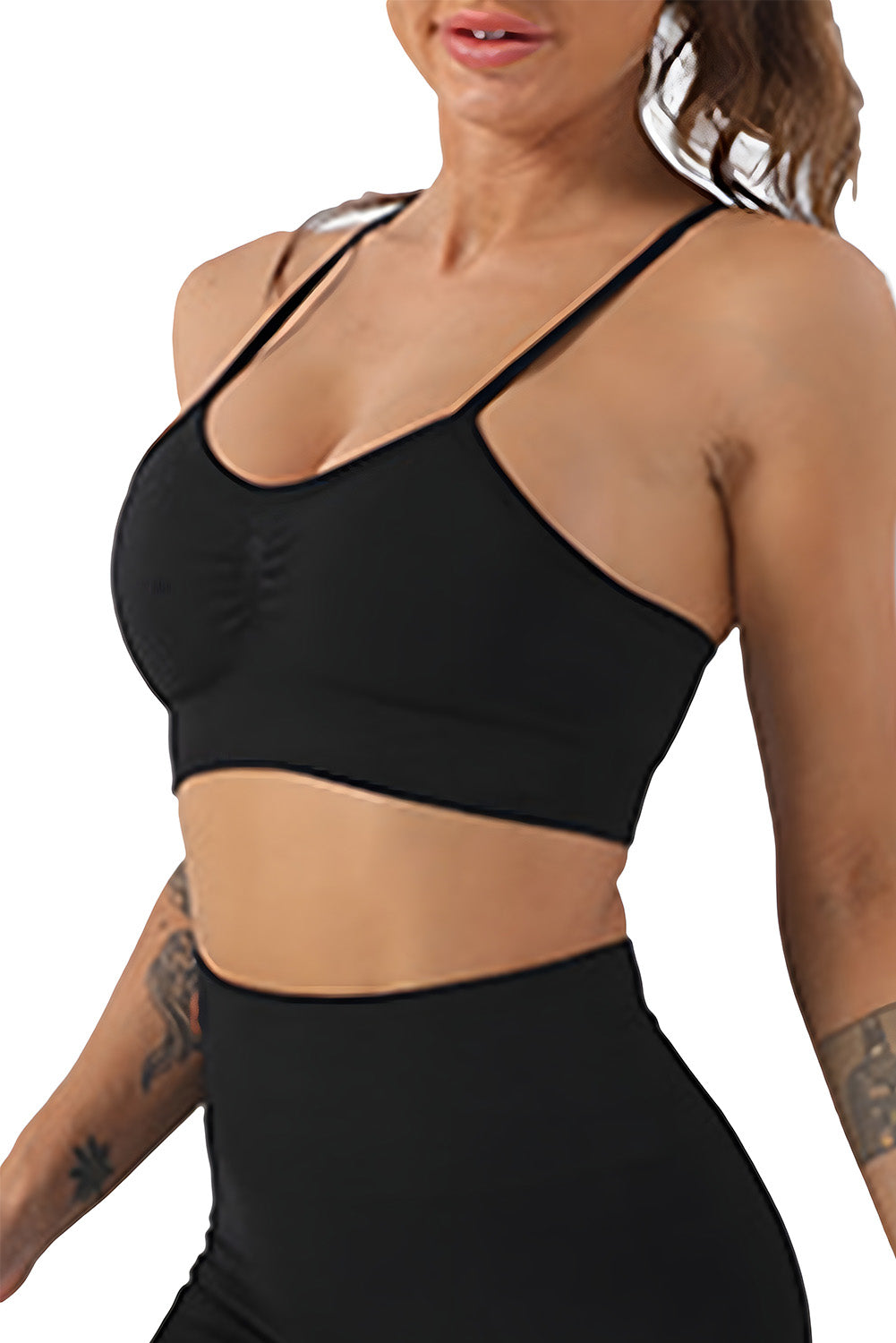 Black Adjustable Spaghetti Strap Sports Bra