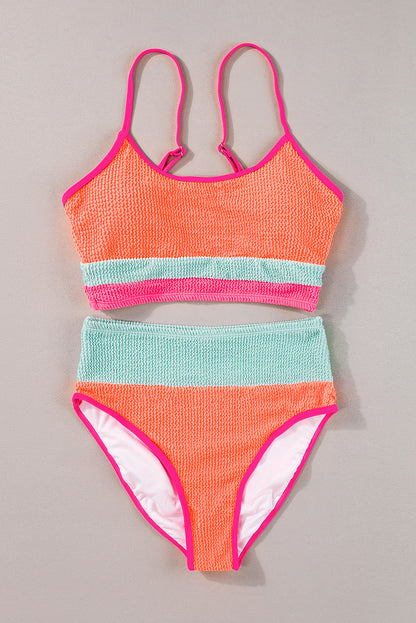 Beau Blue Color Block High Waisted Sexy Bikini Set