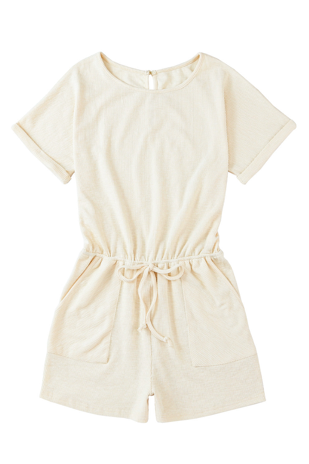 Beige geribbelde elastische taille romper