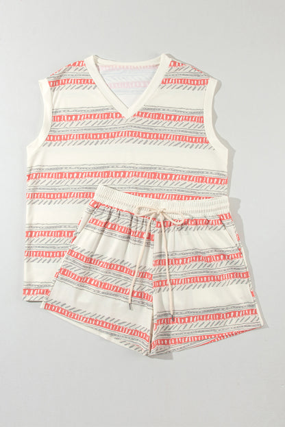 Beige Western gestreepte print casual tank 2-delige outfit