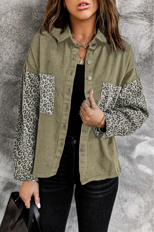 Contrast Leopard Denim Jacket