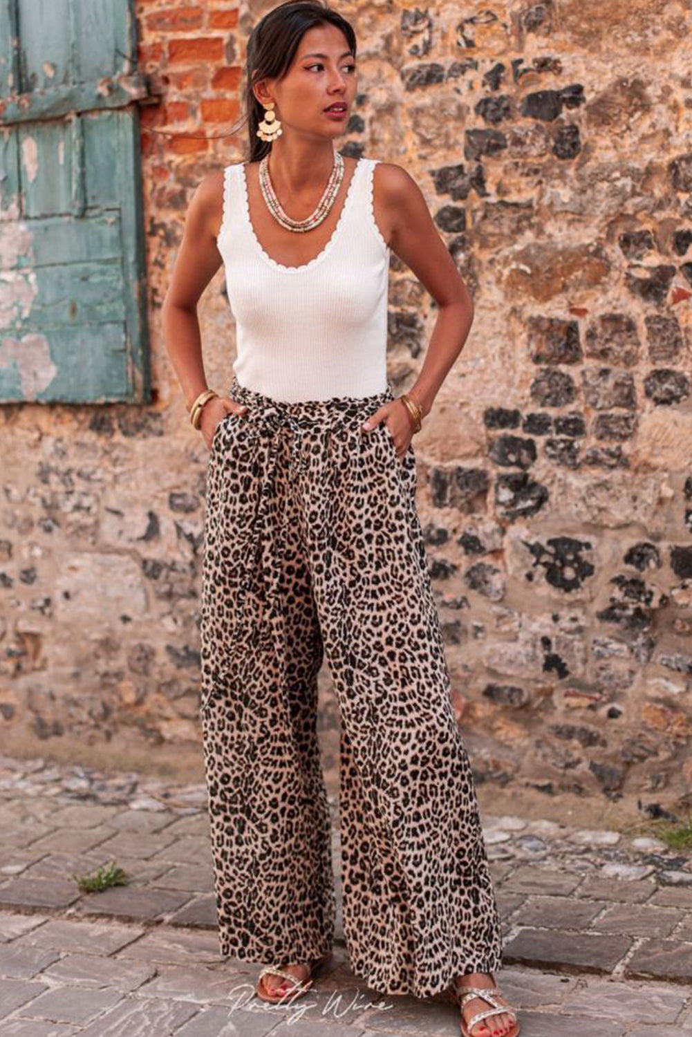 Desert Palm Boho Leopard Wijde Broek