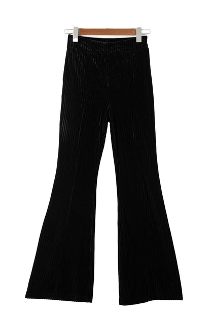 Kastanjebruine effen kleur hoge taille flare corduroy broek