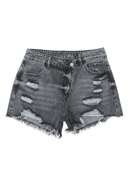 Hemelsblauwe denim shorts met hoge taille en gekruiste taille