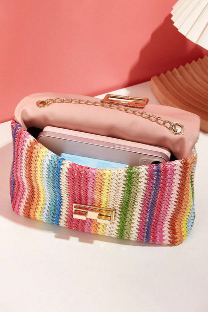 Multicolour Bohemian Woven Gold Chain Shoulder Bag