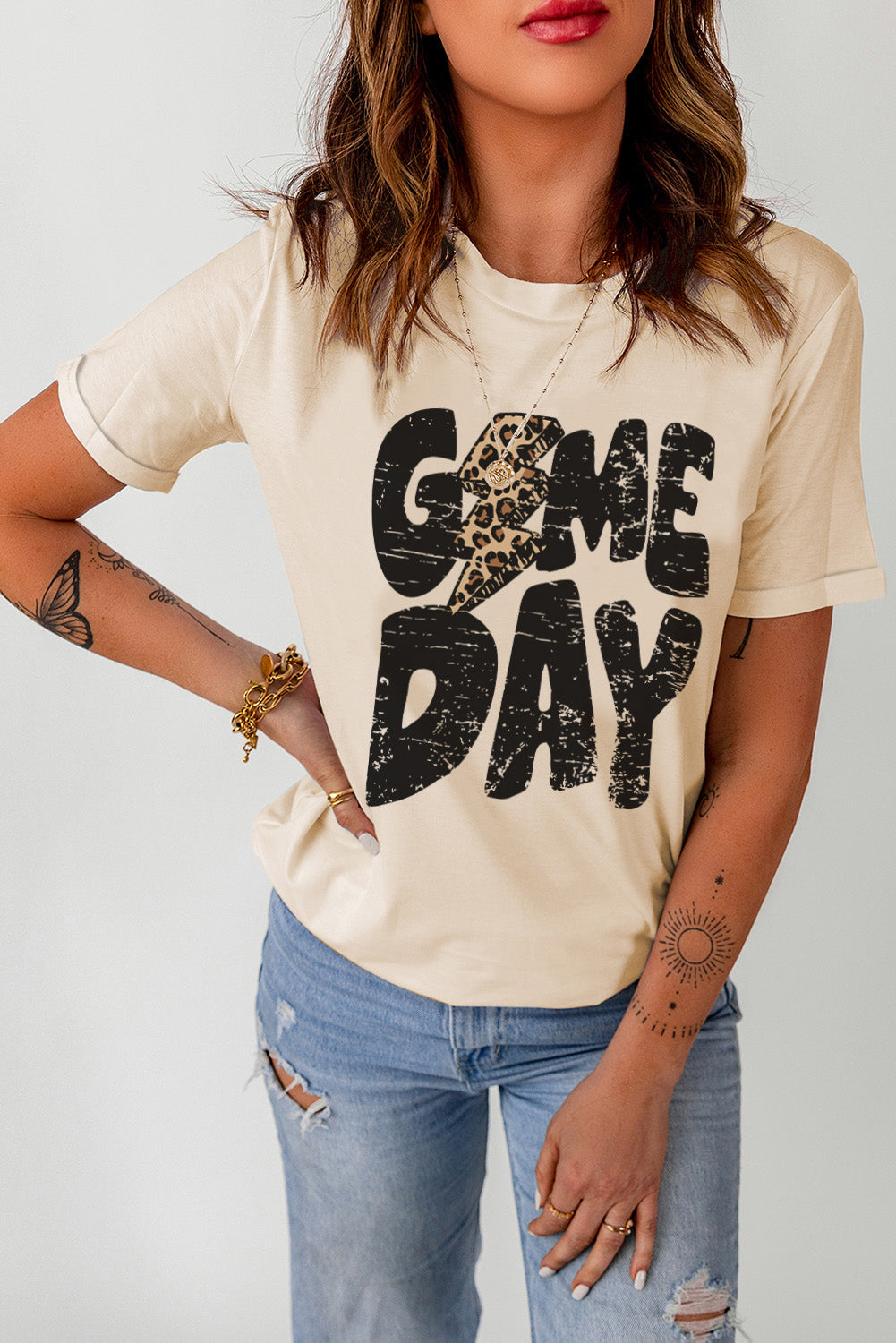 Khaki Game Day Rugby Football Seizoen Luipaard Bliksem T-shirt