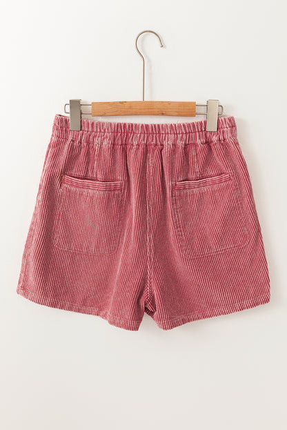 Roze vintage minerale wassing corduroy shorts met zakken