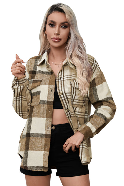 Perkament Contrast Plaid Patchwork Flap Pocket Shacket