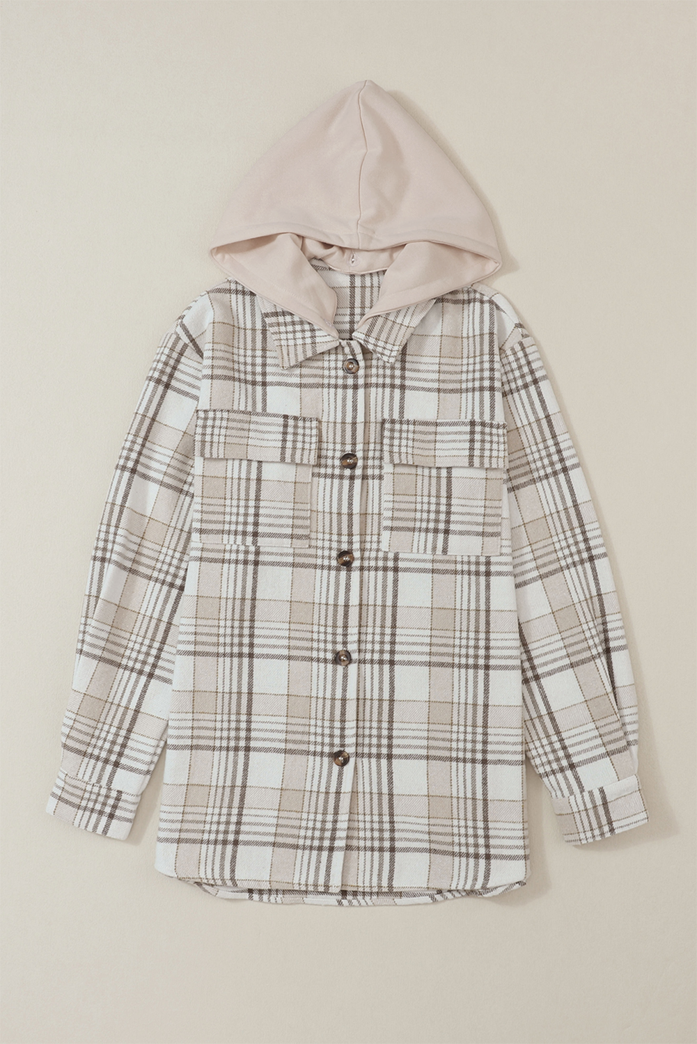 Khaki Plaid Afneembare Capuchon Geknoopte Shacket