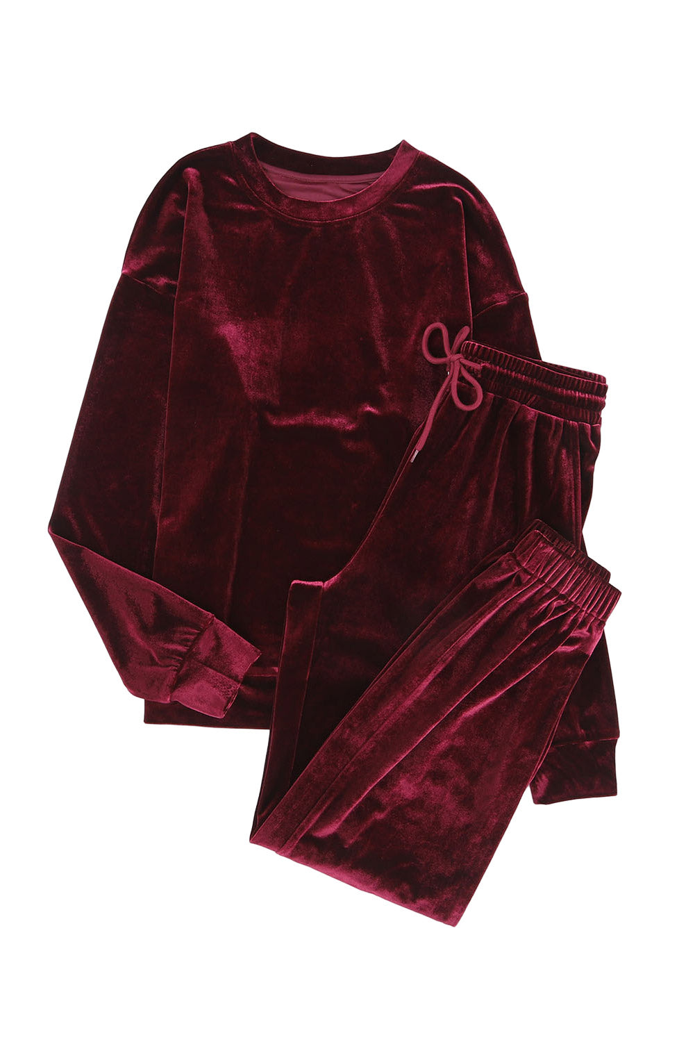 Fiery Red Solid Velvet tweedelige loungeset