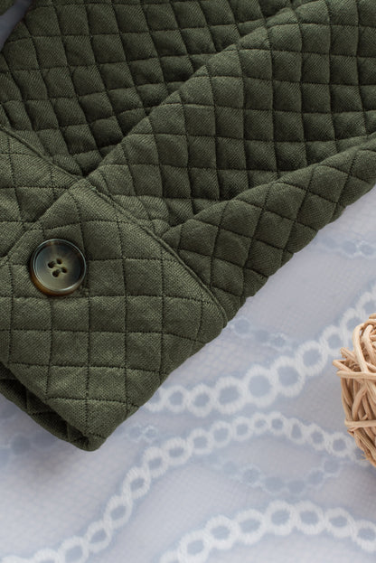 Groene Retro Quilted Flap Pocket Knoop Shacket