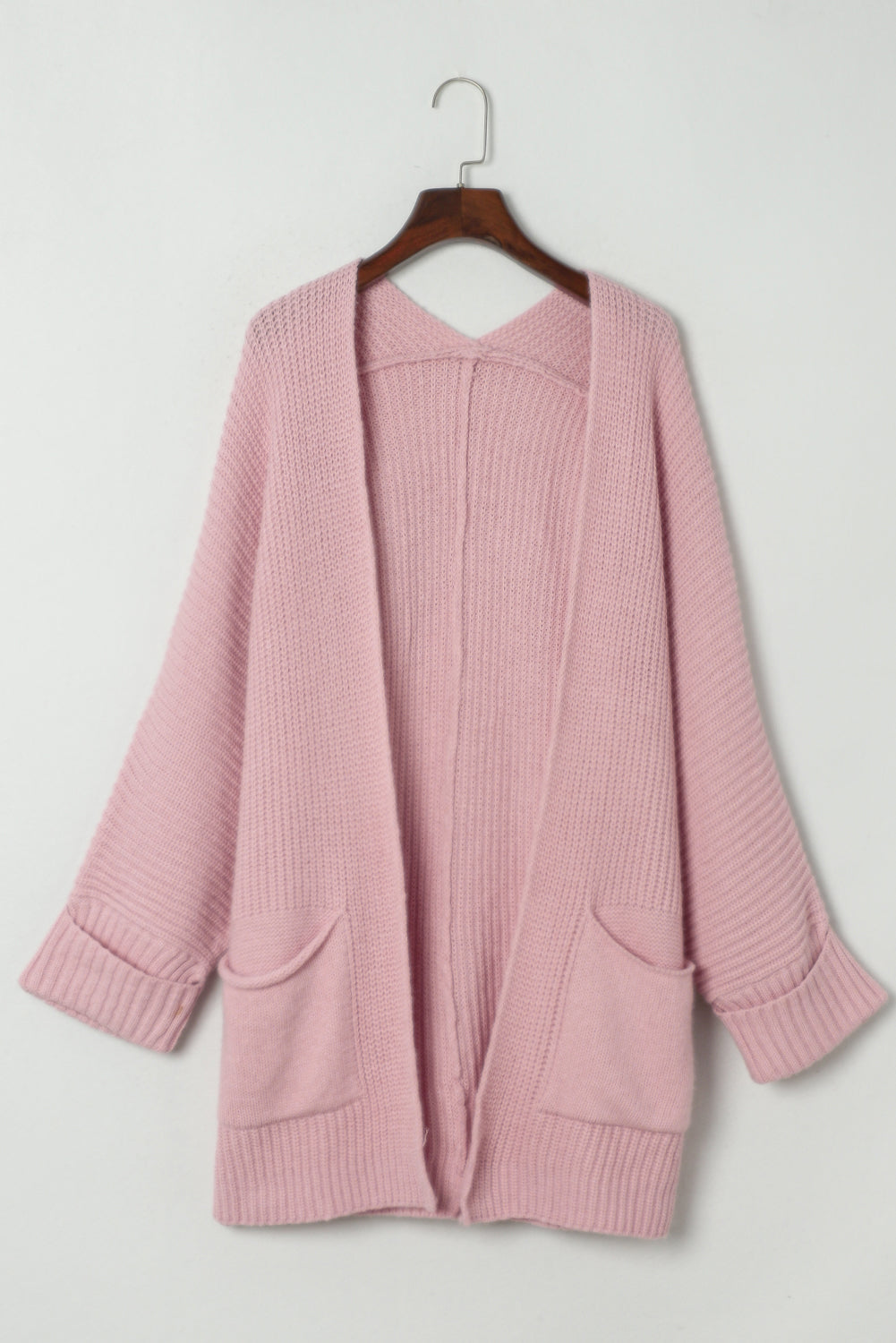 Gray Oversized Fold Over Sleeve Open Front Cardigan