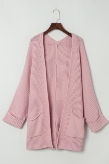 Gray Oversized Fold Over Sleeve Open Front Cardigan