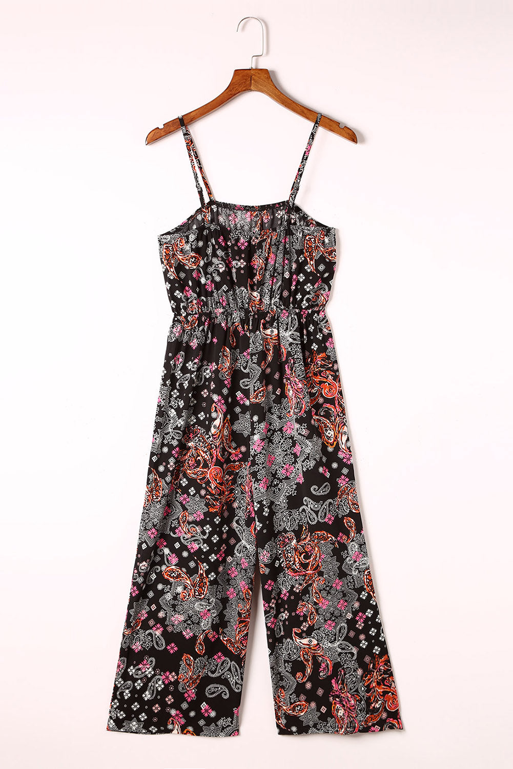 Zwarte cropped jumpsuit met gemengde paisleyprint