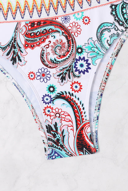 Witte Boho Paisley Contrasterende Bikini met één schouder