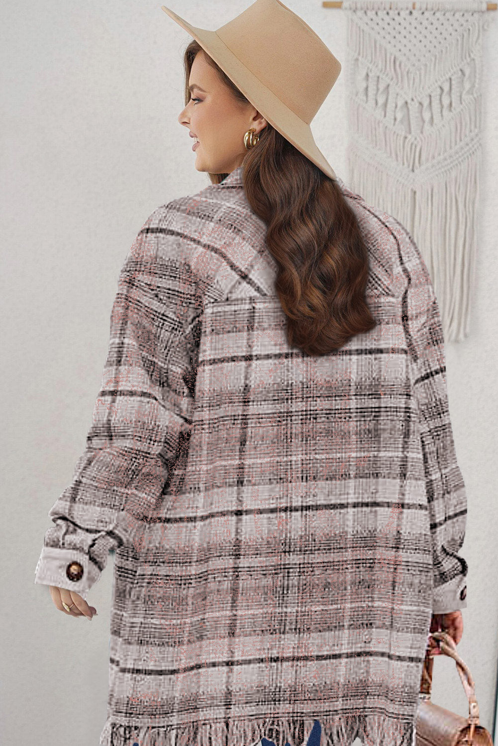 Roze Plus Size Macrame Plaid Jas