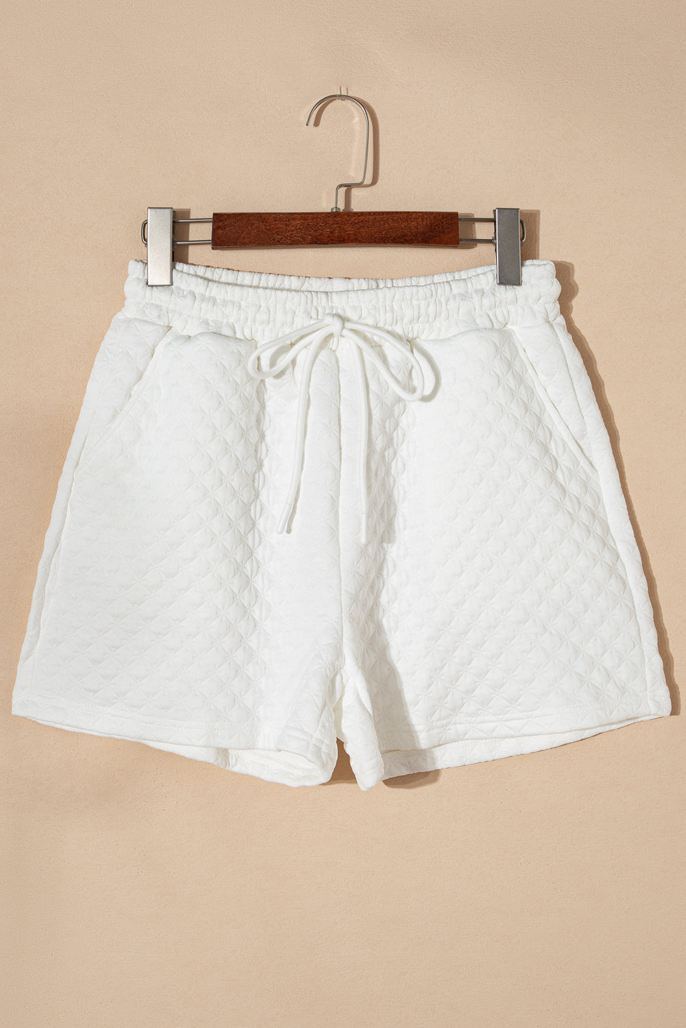 Witte getextureerde V-hals shorts met trekkoord