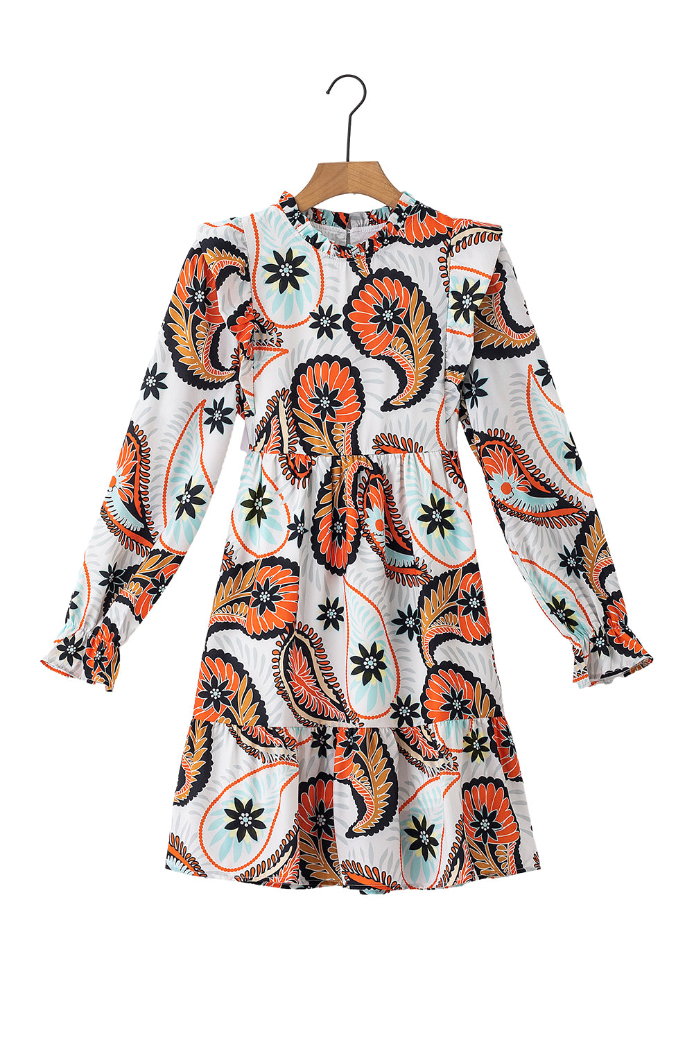 Wit bedrukte Boho Paisley bloemenprint mini-jurk met pofmouwen