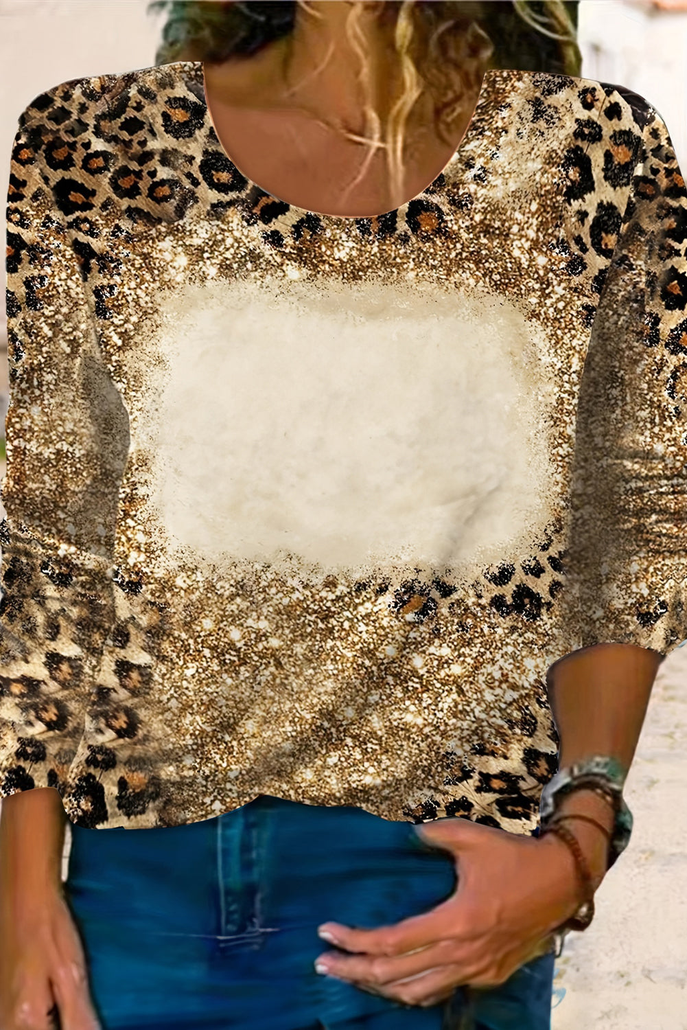 Bruin Cheetah Bleached Print T-shirt met lange mouwen