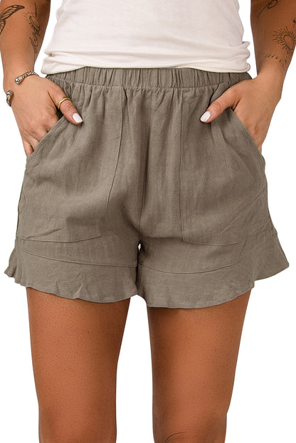 Green High Waist Pocketed Ruffle Shorts