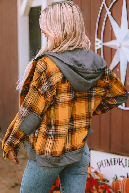 Oranje geruite patch capuchon gerafeld drukknoopjack