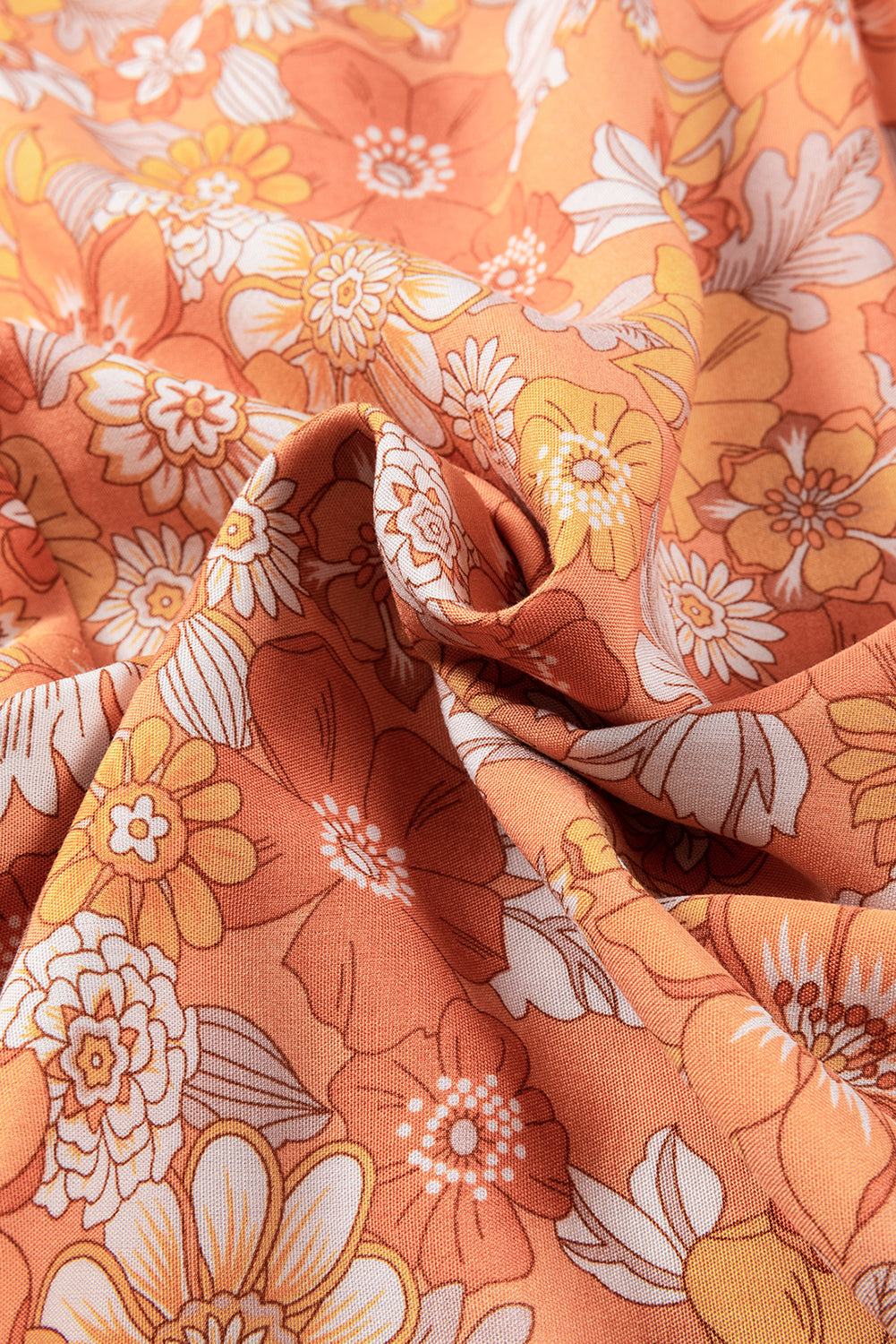 Grapefruit Oranje Strik Taille Boho Bloemen Wijde Pijp Broek