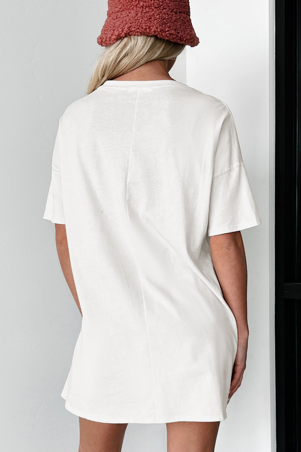 Zwart effen ronde hals basic tuniek T-shirt