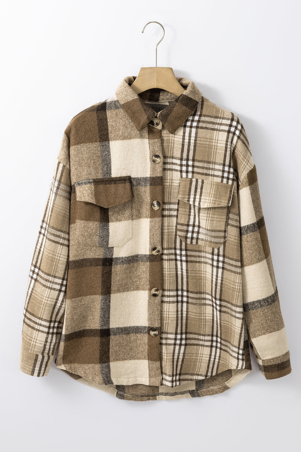 Perkament Contrast Plaid Patchwork Flap Pocket Shacket