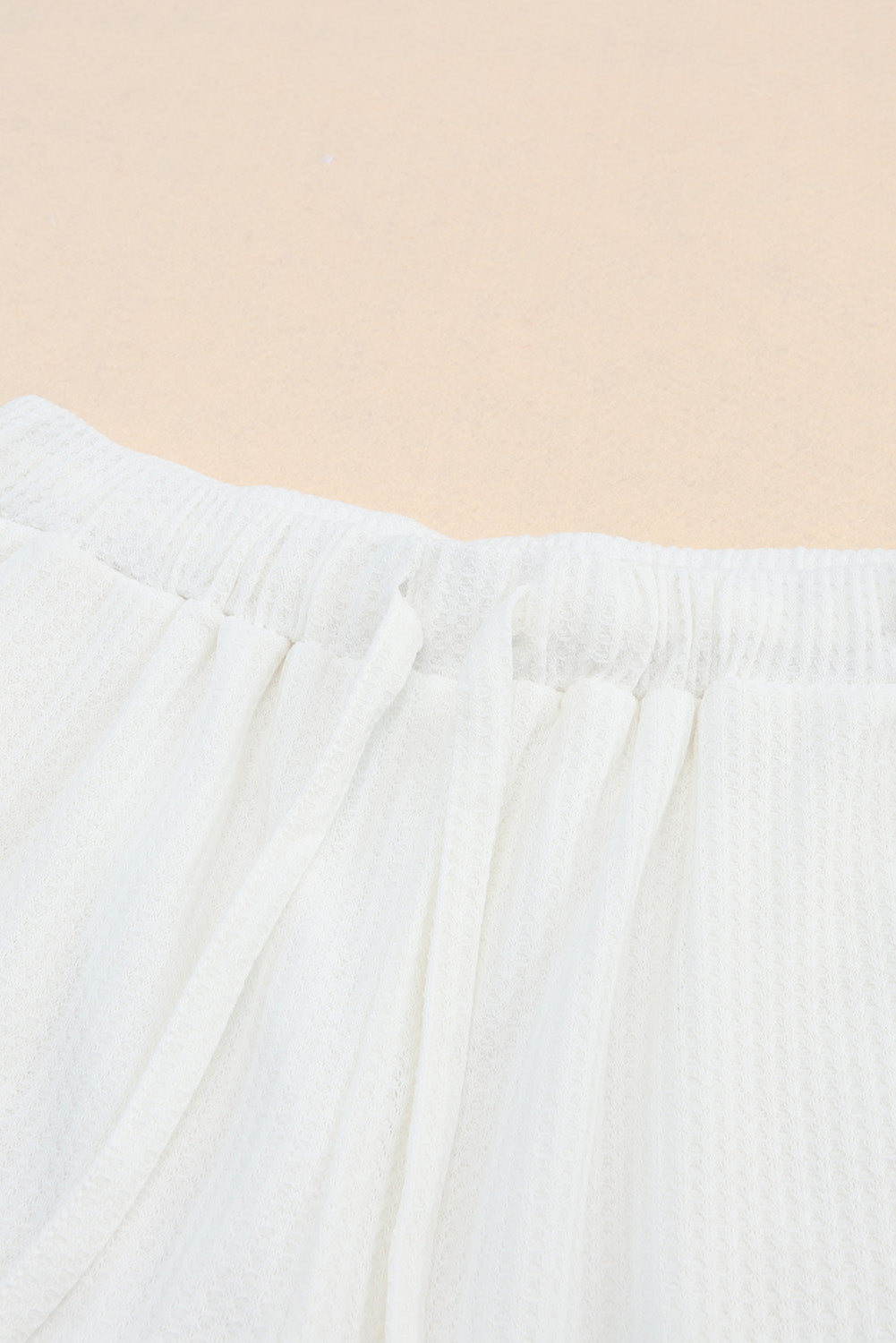 White Waffle Knit Lace-up High Waist Wide Leg Casual Shorts