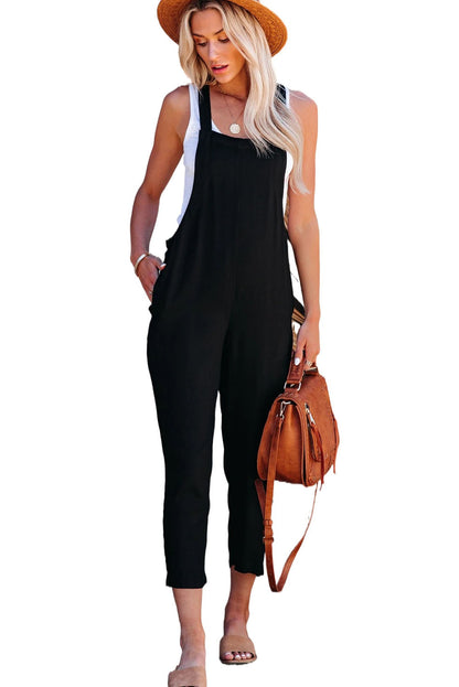 Zwarte verstelbare gespbandjes cropped jumpsuit