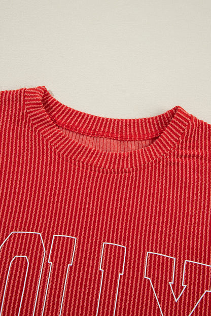 Vurig rood JOLLY Corded Long Sleeve Top en Broekset met Zakken