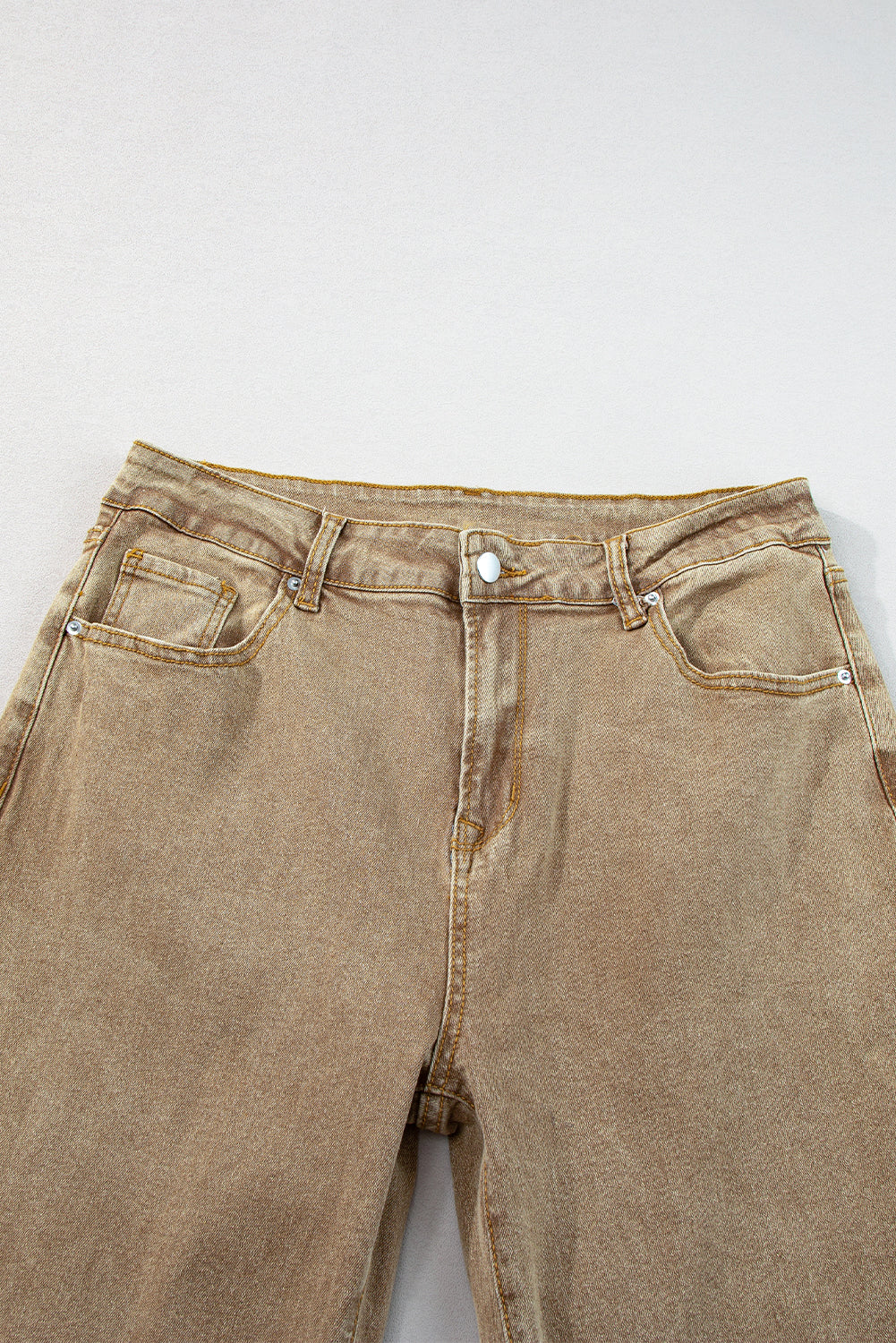 Lichte Franse beige acid washed high rise cropped wijde pijp jeans