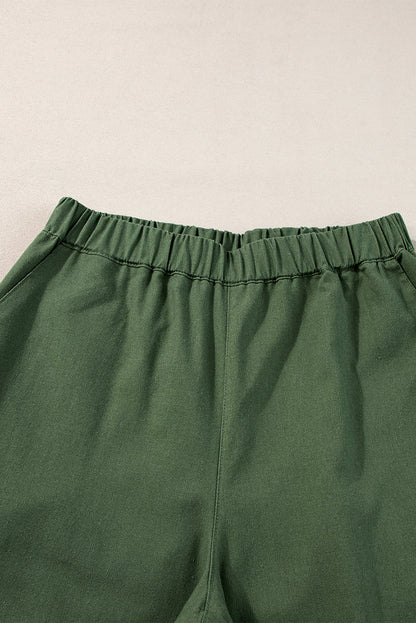 Fern Green Elastic Waist Casual Wide Leg Pants